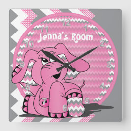 Rolig rosa elefant på sparrebakgrund fyrkantig klocka