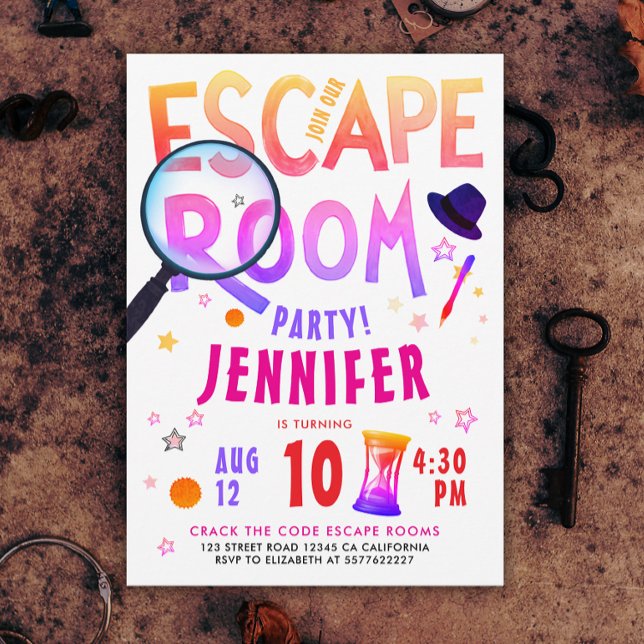 Rolig Rosa Escape Room Spel Scavenger Hunt Fet Sti Inbjudningar (Skapare uppladdad)