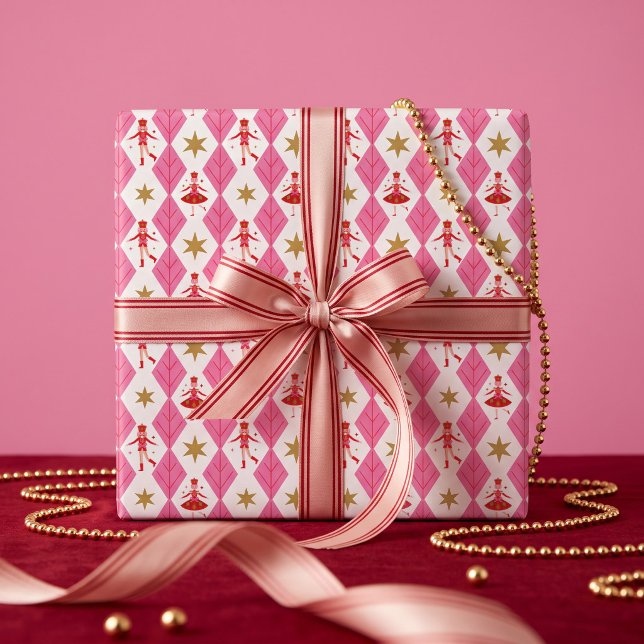 Rolig Rosa Fa La La Festiv Glädjefull Nötknäppare  Presentpapper (Fun Pink Fa La La Festive Jolly Nutcracker Ballet Wrapping Paper)