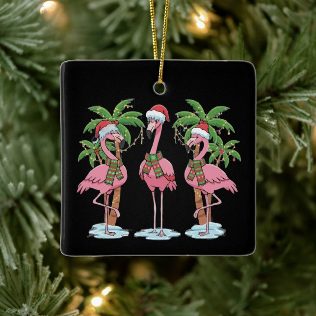 Rolig Rosa Flamingo "Drömmer om en Rosa Jul" Julgransprydnad Keramik (Träd)