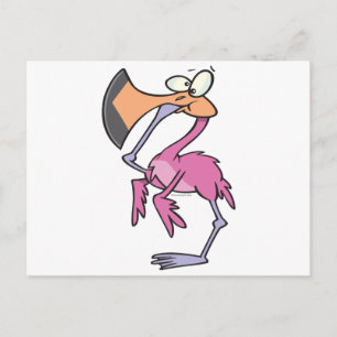 rolig rosa flamingo med foten i munnen vykort