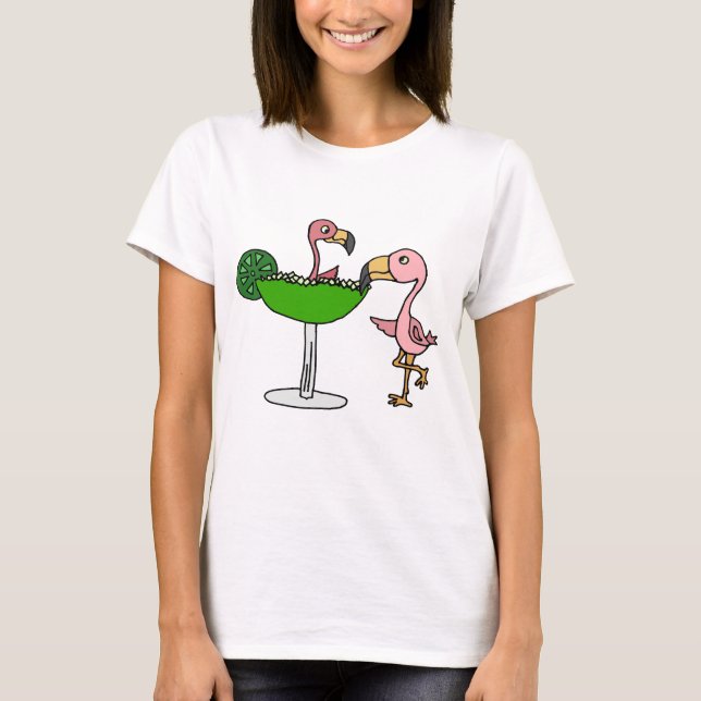 Rolig rosa Flamingo och margarita Tee (Framsida)