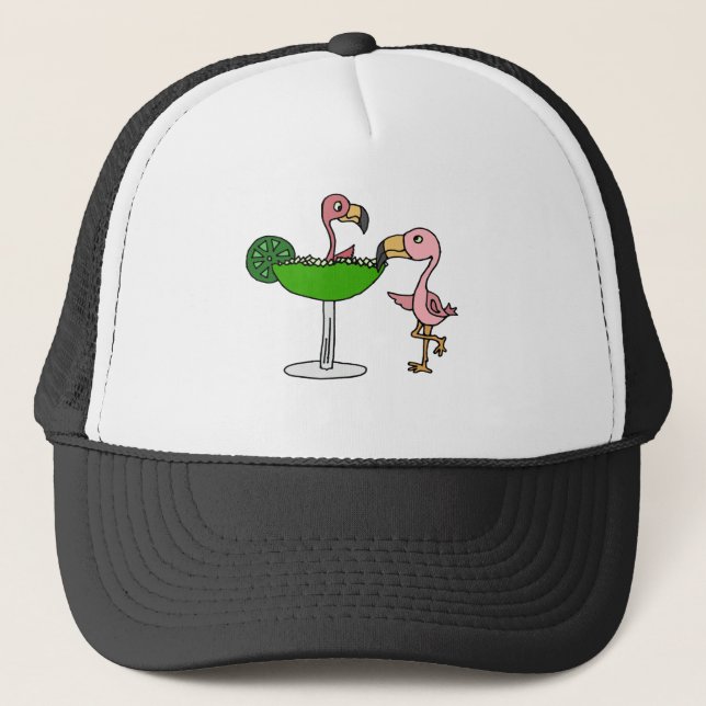 Rolig rosa Flamingo och margarita Truckerkeps (Framsida)