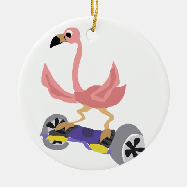 Rolig rosa Flamingo på Hoverboard Julgransprydnad Keramik (Framsidan)