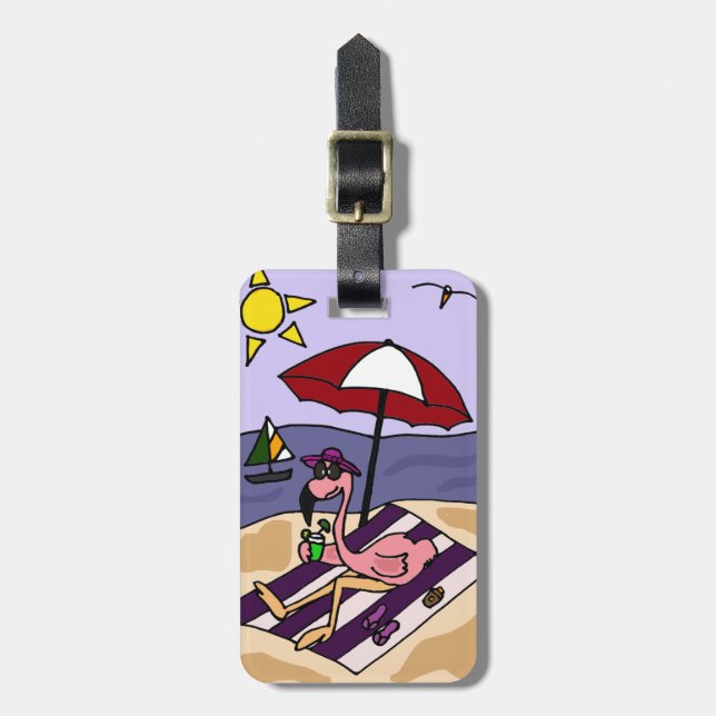 Rolig rosa Flamingo på stranden Bagagebricka (Vertikal Framsida)