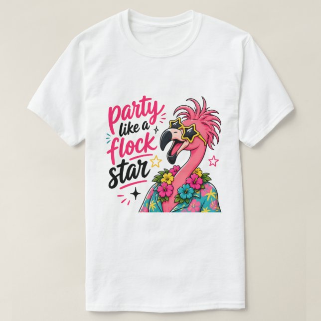 Rolig rosa flamingo på stranden t shirt (Design framsida)