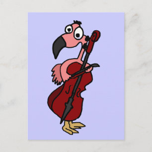 Rolig Rosa Flamingo som spelar Cello Vykort