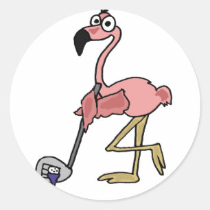 Rolig rosa Flamingogolfspelkonst Runt Klistermärke