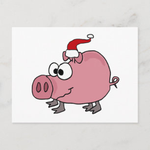 Rolig rosa gris i den Santa hatten Helg Vykort