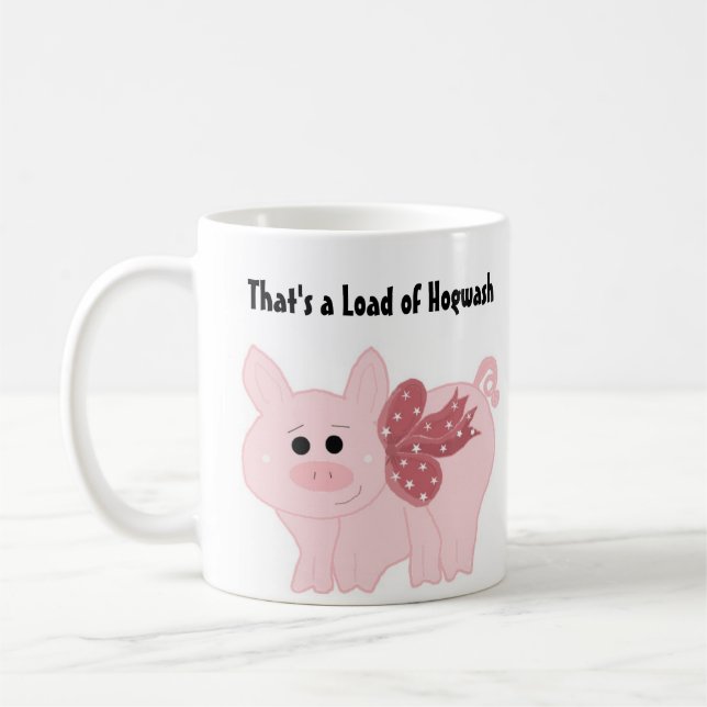 Rolig Rosa Gris med Talesätt Kaffemugg (Vänster)