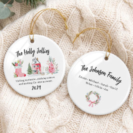 Rolig Rosa Jul Familjegrupp Julgransprydnad Keramik