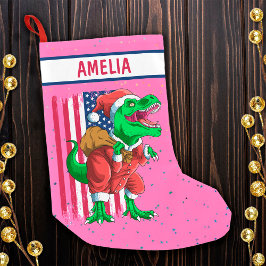 Rolig Rosa Jul Tomte TRex Tyrannosaurus Jul Liten Julstrumpa