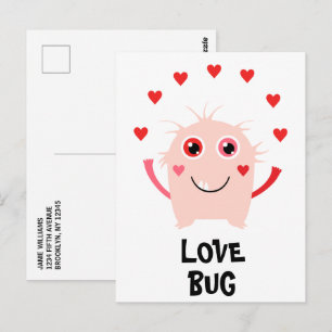 Rolig Rosa Kärleksbugs Hjärtan Alla Hjärtans Dag Vykort