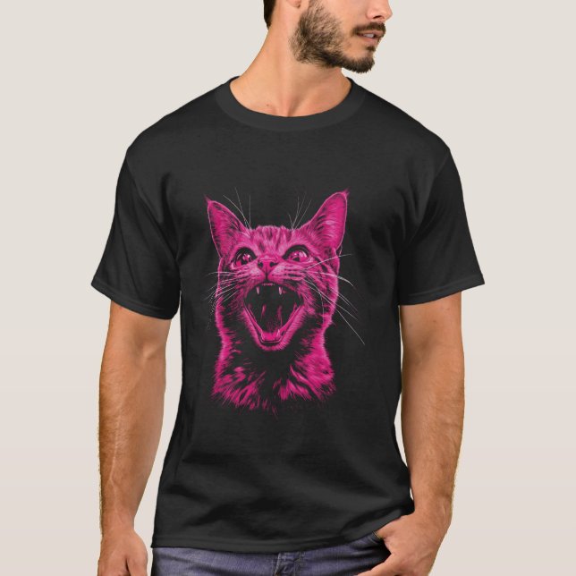 Rolig Rosa Katt T Shirt (Framsida)