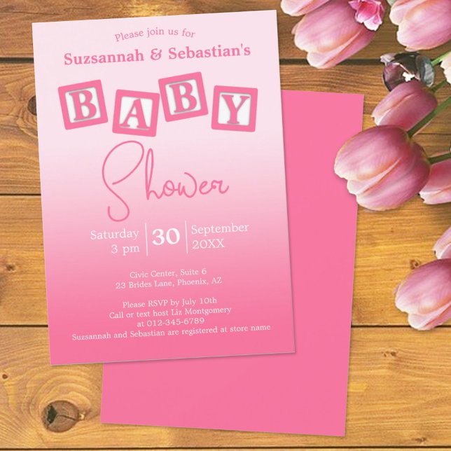 Rolig rosa ombre BABY flicka block kalas inbjudan (Skapare uppladdad)