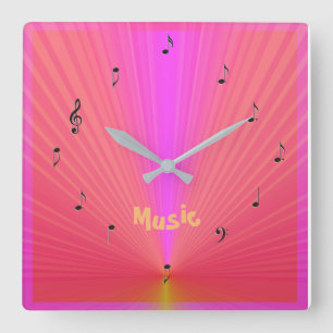 Rolig rosa orange med musiknoter > Musikklockor Fyrkantig Klocka