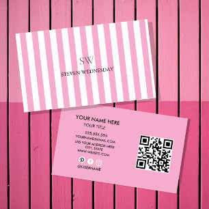 Rolig Rosa Rand Enkel Monogram Minimalistisk Visitkort