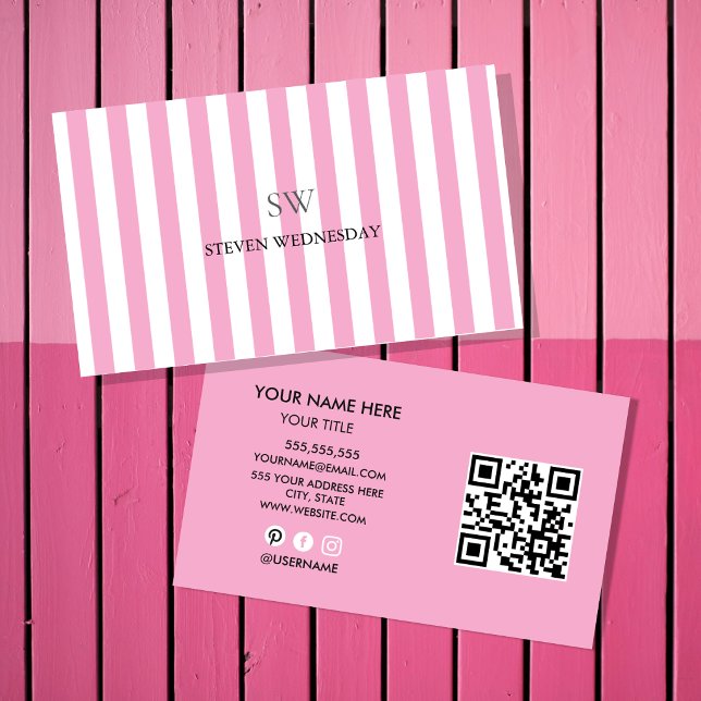Rolig Rosa Rand Enkel Monogram Minimalistisk  Visitkort (Skapare uppladdad)