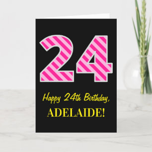 Rolig Rosa Randig "24"; Glad 24-årsdag; Namn Kort
