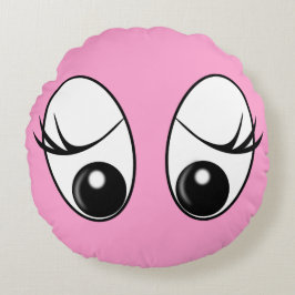 Rolig Rosa Rund Kudd Förvånade Ögon Dina Färger Kudde