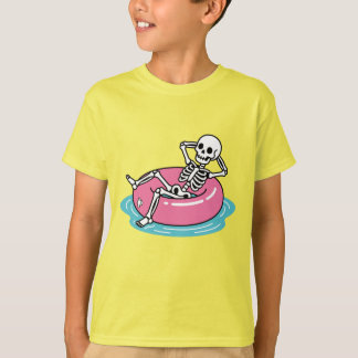 Rolig Rosa Tecknad Skelett Avslappnad Flotte Ring T Shirt