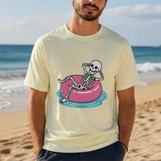 Rolig Rosa Tecknad Skelett Lugn Flottör Ring Illus T Shirt