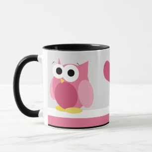 Rolig rosa uggla med hjärtor - mugg