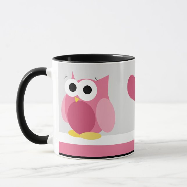 Rolig rosa uggla med hjärtor - mugg (Vänster)