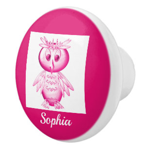 Rolig Rosa Ugglas Personlig Barn Knopp