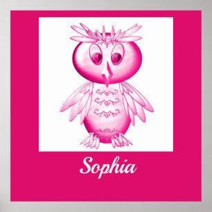 Rolig Rosa Ugglas Personlig Barnpresent Poster