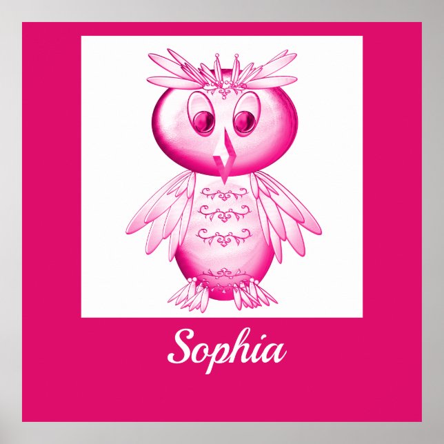 Rolig Rosa Ugglas Personlig Barnpresent Poster (Framsidan)