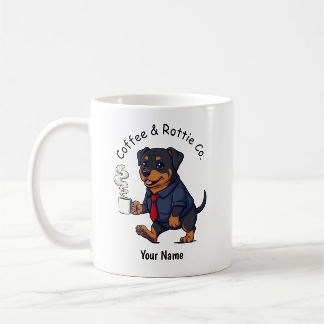 Rolig Rottweiler Hund Affärskostym Kaffe Kaffemugg (Vänster)