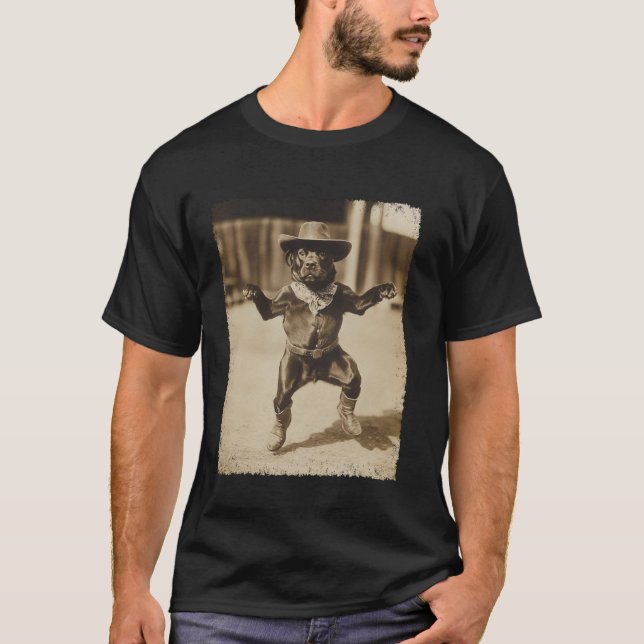 Rolig Rottweiler Hund Cowboy T Shirt (Framsida)