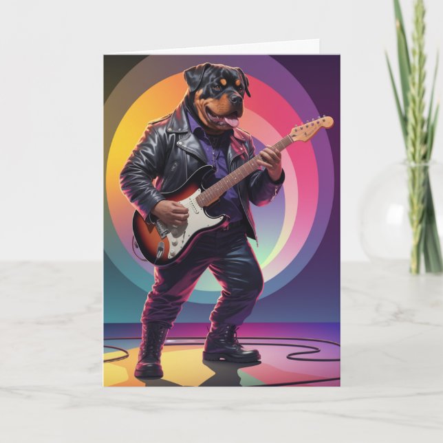 Rolig Rottweiler Rockstjärna Kort (Framsida)