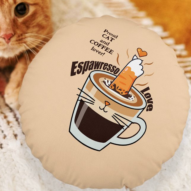Rolig Rustik Boho Kaffe Katt Älskare Beige Mysig  Rund Kudde (Skapare uppladdad)