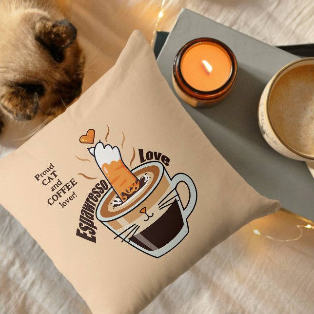 Rolig Rustik Mysig Kaffe Katt Älskare Beige Anpass Kudde (Skapare uppladdad)