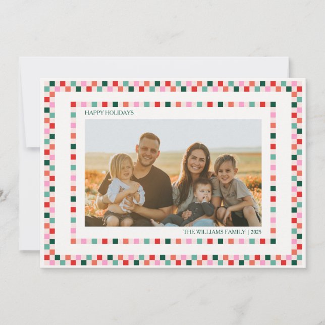 Rolig rutig ram för barn Jul fotokort Julkort (Framsida)