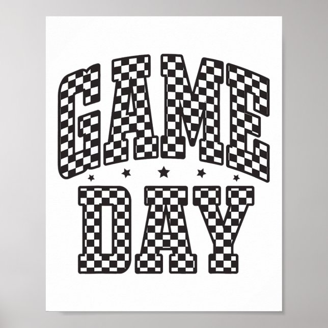 Rolig Rutig Spel Dags Fotboll Svart Vit Present W Poster (Framsidan)