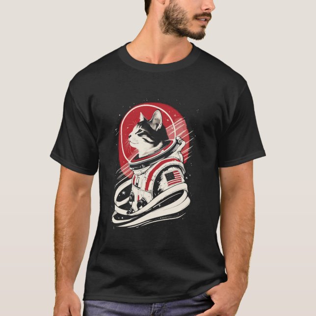 Rolig Rymd Astronaut Katt Män Kvinnor Barn Rolig K T Shirt (Framsida)