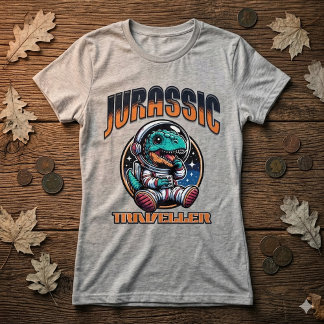 Rolig rymd-dinosaurie-alien-astronaut T-shirt