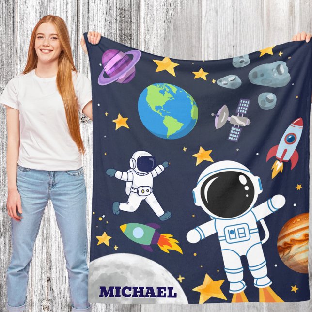 Rolig rymdastronaut, söta barns första födelsedag fleecefilt (Skapare uppladdad)