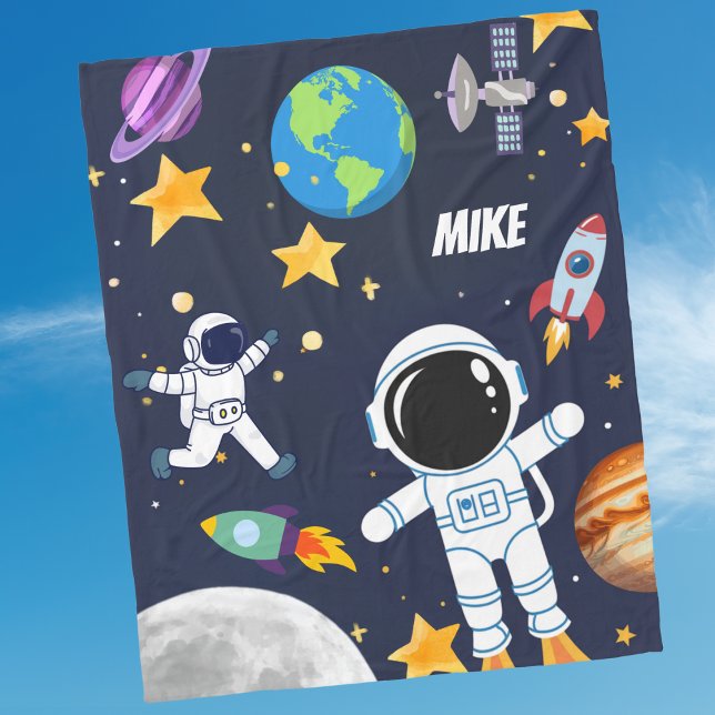 Rolig rymdastronaut, söta barns första födelsedag fleecefilt (Skapare uppladdad)