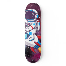 Rolig rymdäventyrsköld på skateboard