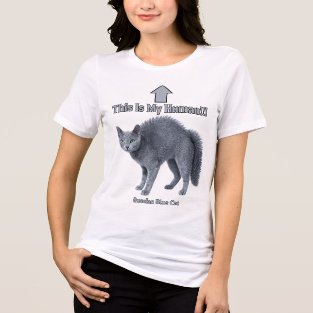 Rolig rysk blå katt – Det här är min människa T Shirt (Framsida)