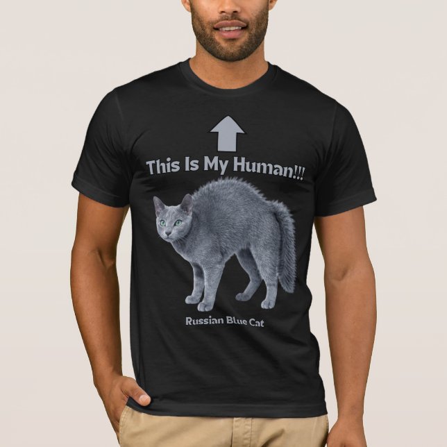 Rolig rysk blå katt – Det här är min människa T Shirt (Framsida)