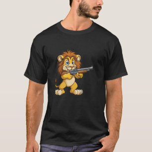 Rolig Safari Lejon med Eldvapen Kostym för Hagelge T Shirt