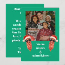 Rolig salami kyssar familjefoto jul