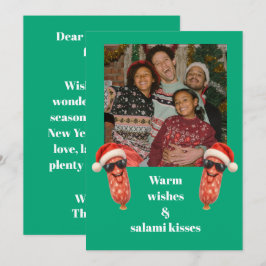 Rolig salami kyssar familjefoto jul julkort