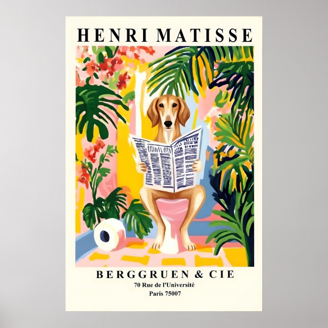 Rolig Saluki På Toalett Konsttryck - Matisse Stil Poster (Framsidan)