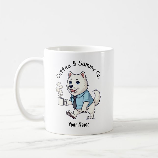 Rolig Samojedhund Affärskostym Kaffe Kaffemugg (Vänster)